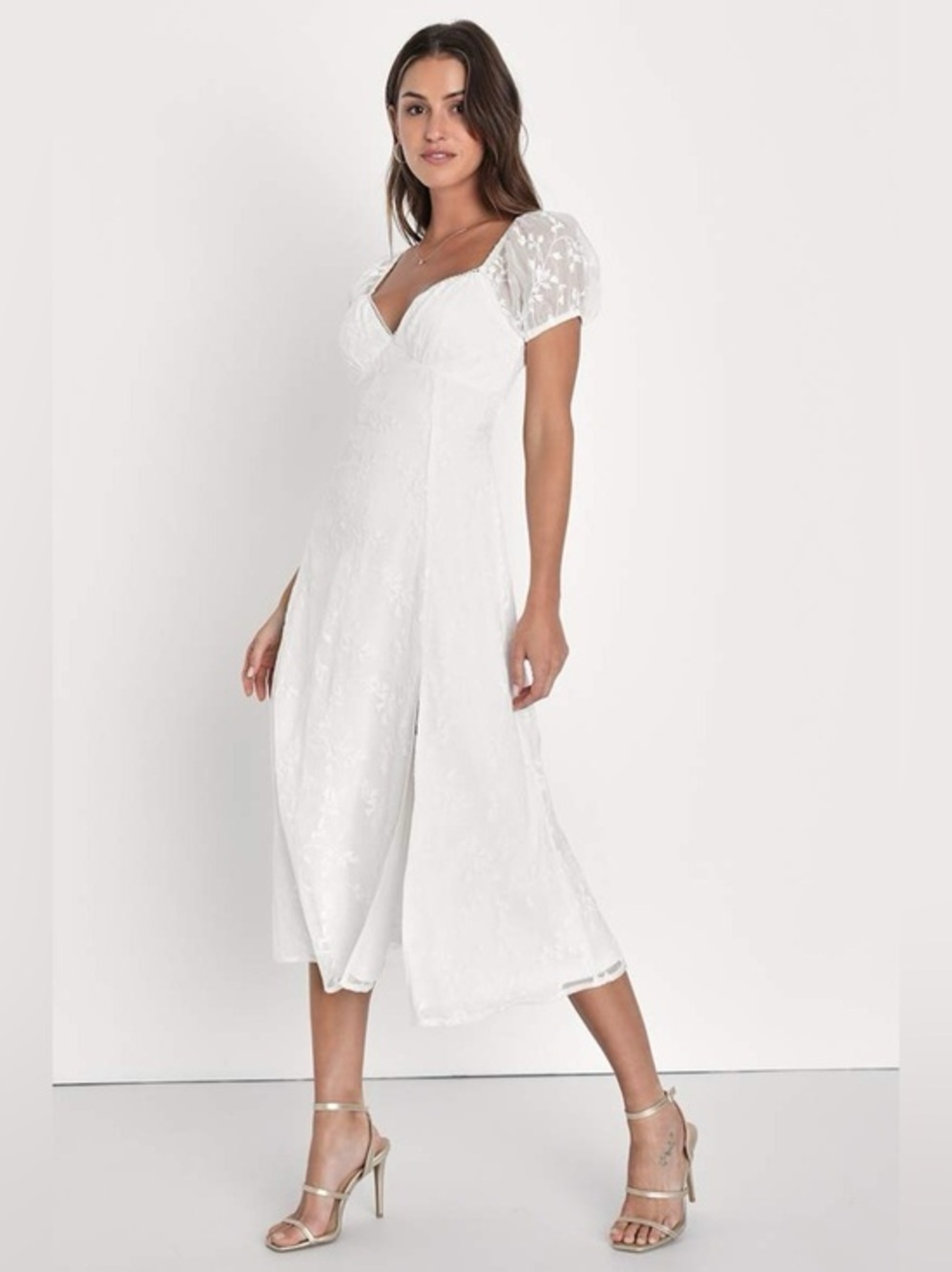 Lulus Blossoming With Charm White Embroidered Tie-Back Midi Dress